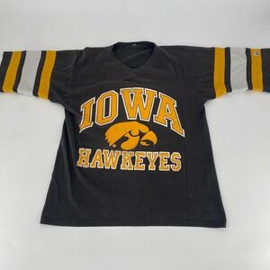 Vintage Iowa Hawkeyes Football Jersey Black Yellow Mascot Logo Athletic